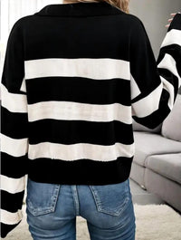 Anna-Kaci Amika Striped Collared Sweater in black white - women's sweater - detail view