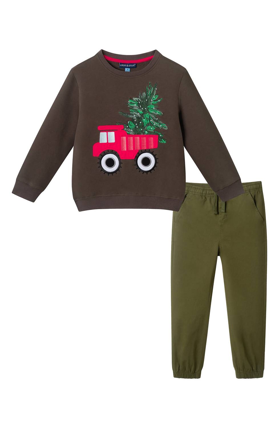 Andy & Evan Kids' Appliqué Crewneck Sweatshirt & Joggers Set in green - item
