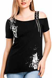 Olyss - Tania One-Shoulder Studded Tee