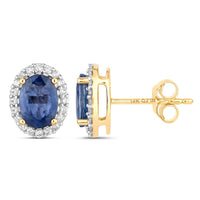 Diana M Jewels Women's Oval Natural Sapphire Stud Earrings (2.16 Ct) - Classic Plus in 14k yellow gold - women's jewelry - detail view