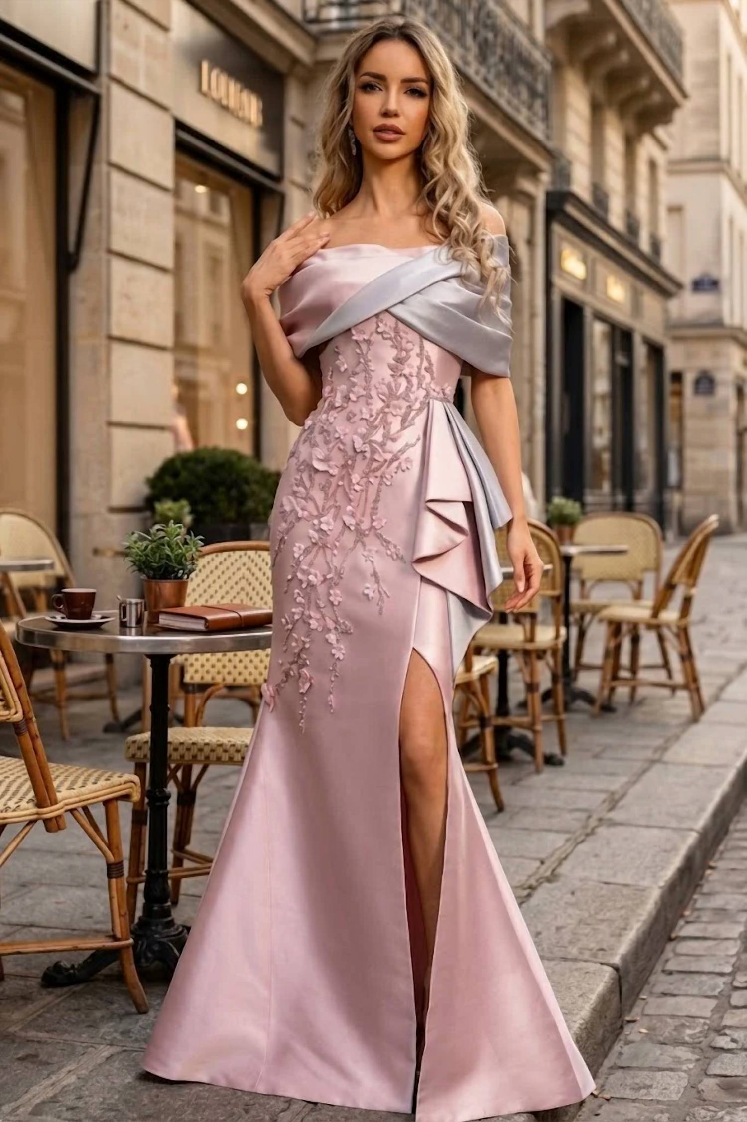 Terani Couture - Evening Off-shoulder Mermaid Pleated Long Formal Mikado Dress