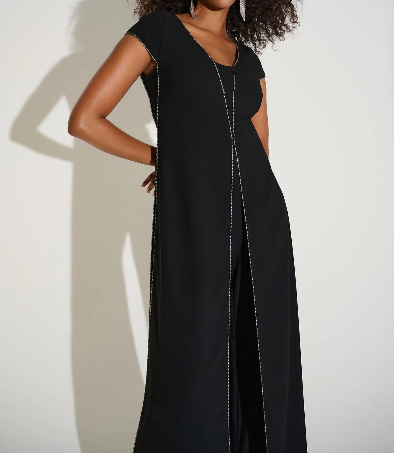 Joseph Ribkoff - Rhinestone Trim Split Panel Jumpsuit
