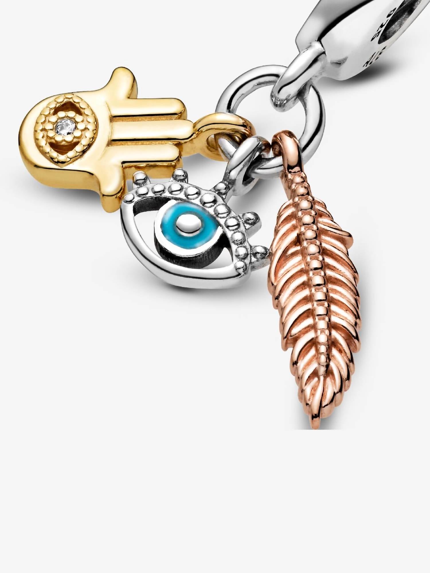 Pandora - Hamsa All Seeing Eye & Feather Rose Charm