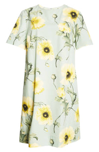 Oscar De La Renta - Short Sleeve Jewel Neck Poppies Cotton Poplin Shift Dress