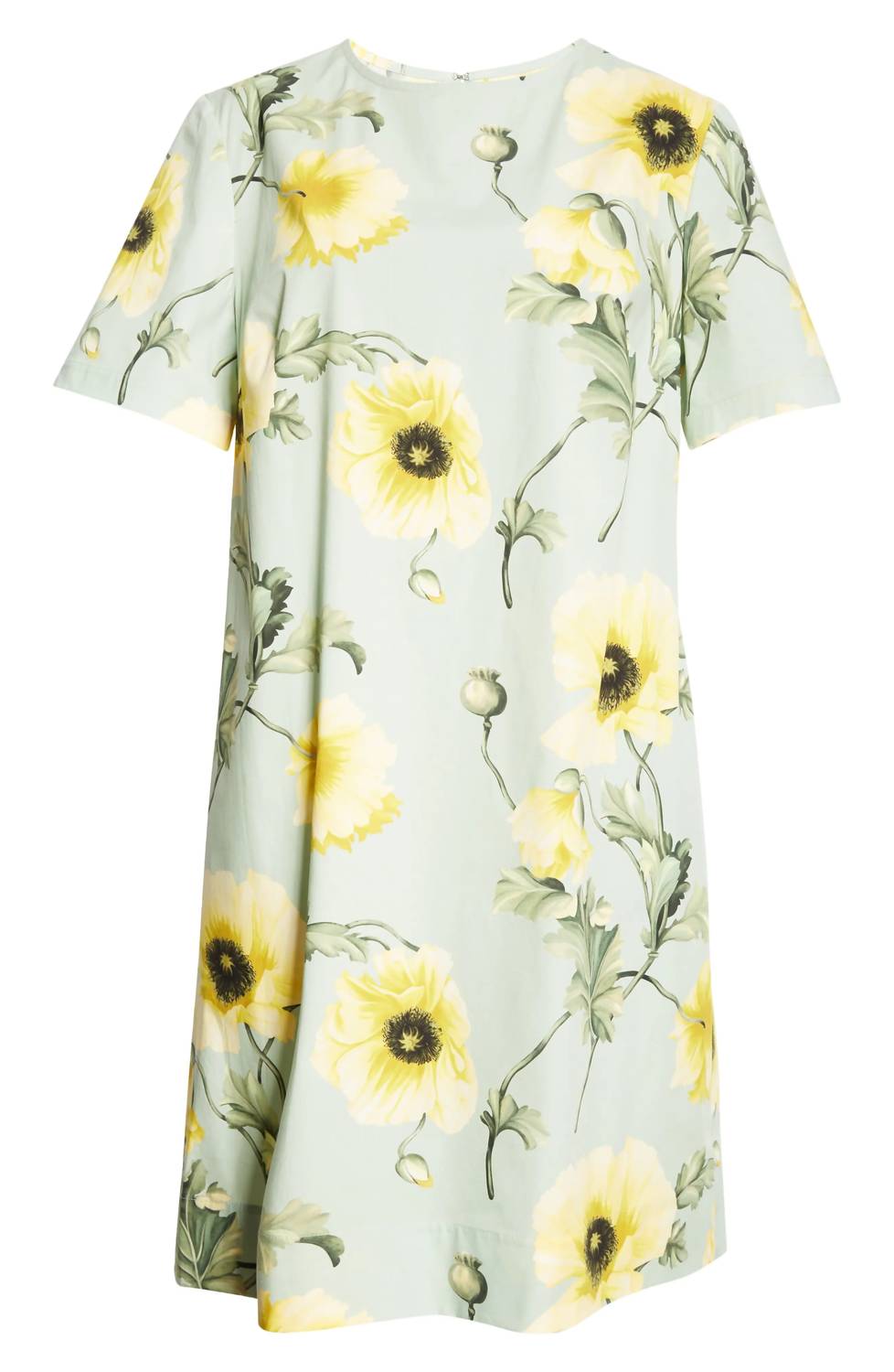 Oscar De La Renta - Short Sleeve Jewel Neck Poppies Cotton Poplin Shift Dress