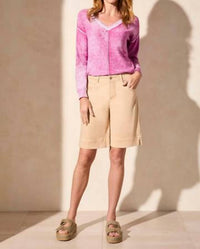 Tribal - Fly Front Wide Leg With Slits Bermuda Short