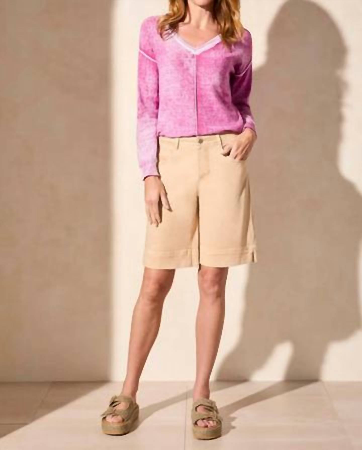 Tribal - Fly Front Wide Leg With Slits Bermuda Short