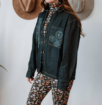 Antik Batik Eglantine Embroidered Jacket in indigo denim - women's jacket - detail view