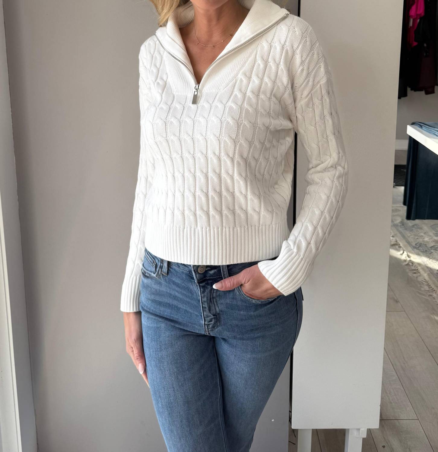 J. Society Poppy Cable Long Sleeve Sweater in white - women's sweater