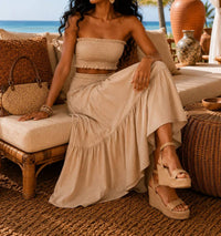 Little Secret Of Mine - Elastic Smocked Waist Tiered Maxi Skirt