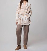 Splendid Cierra Knit Cardigan in burnt orange aztec - women's cardigan - detail view