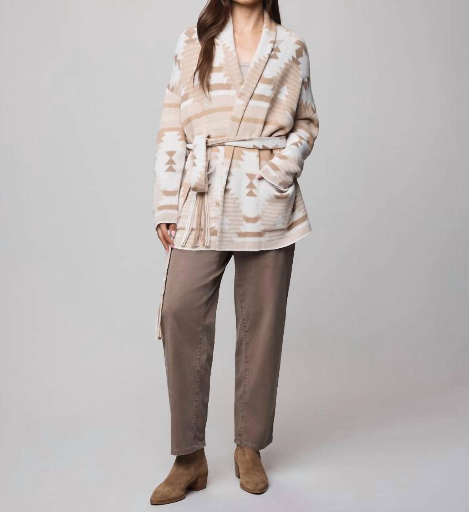 Splendid Cierra Knit Cardigan in burnt orange aztec - women's cardigan - detail view