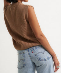 Callahan Shaker Knit Crewneck Muscle Tee in camel - women's shirt - detail view