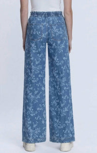 Vervet By Flying Monkey - Vintage Floral High Rise Drawstring Pull On Wide Leg Jeans