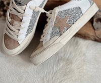 MiiM Women's Lace-up Glitter Leather Star Sneakers in taupe - women's sneaker - detail view