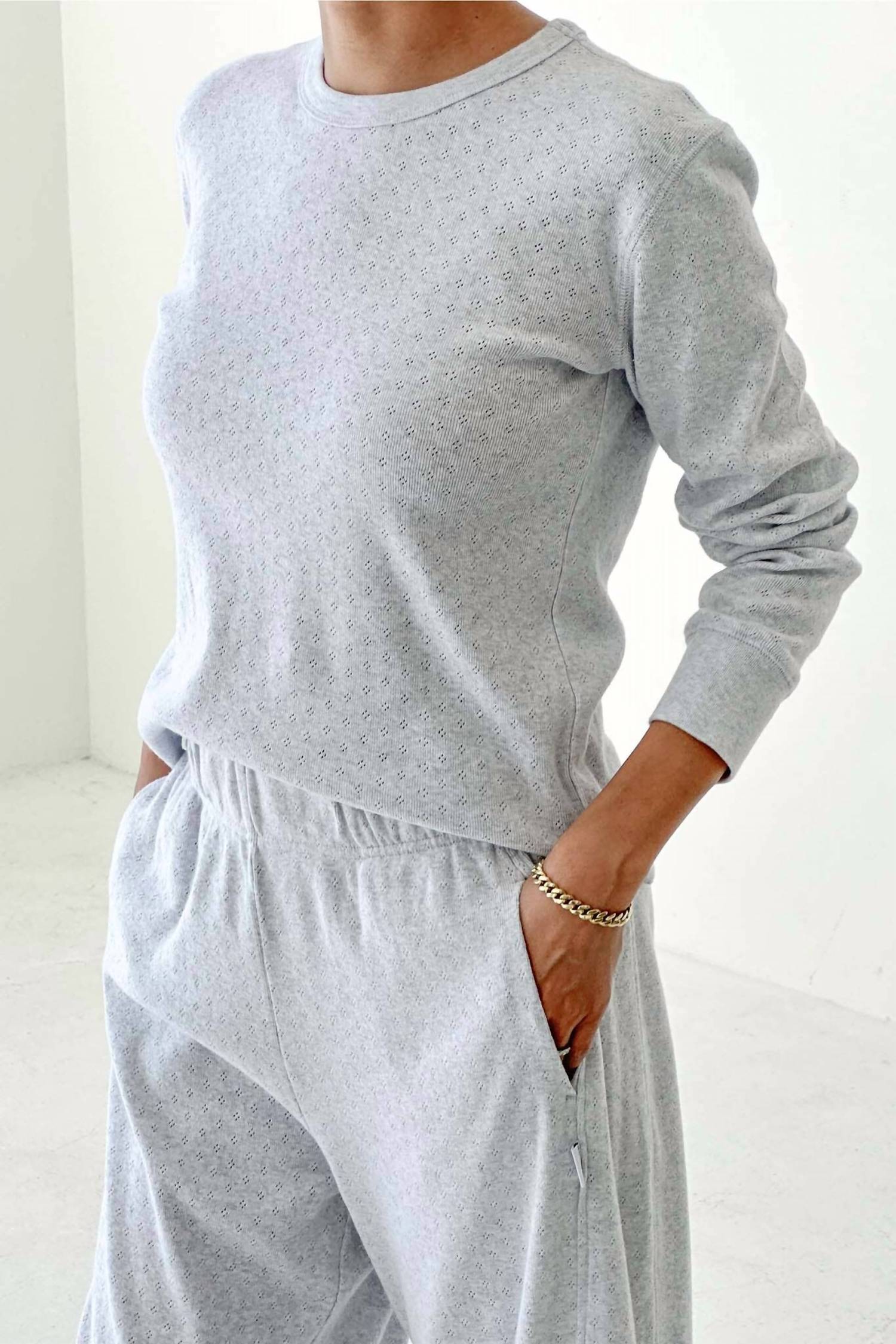 Le Bon Shoppe Pointelle Fundamental Shirt in icy gray - women's long sleeve top