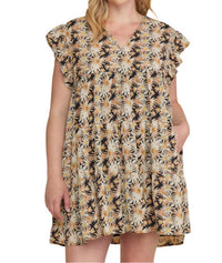 Entro - Floral Ruffle V-Neck Dress