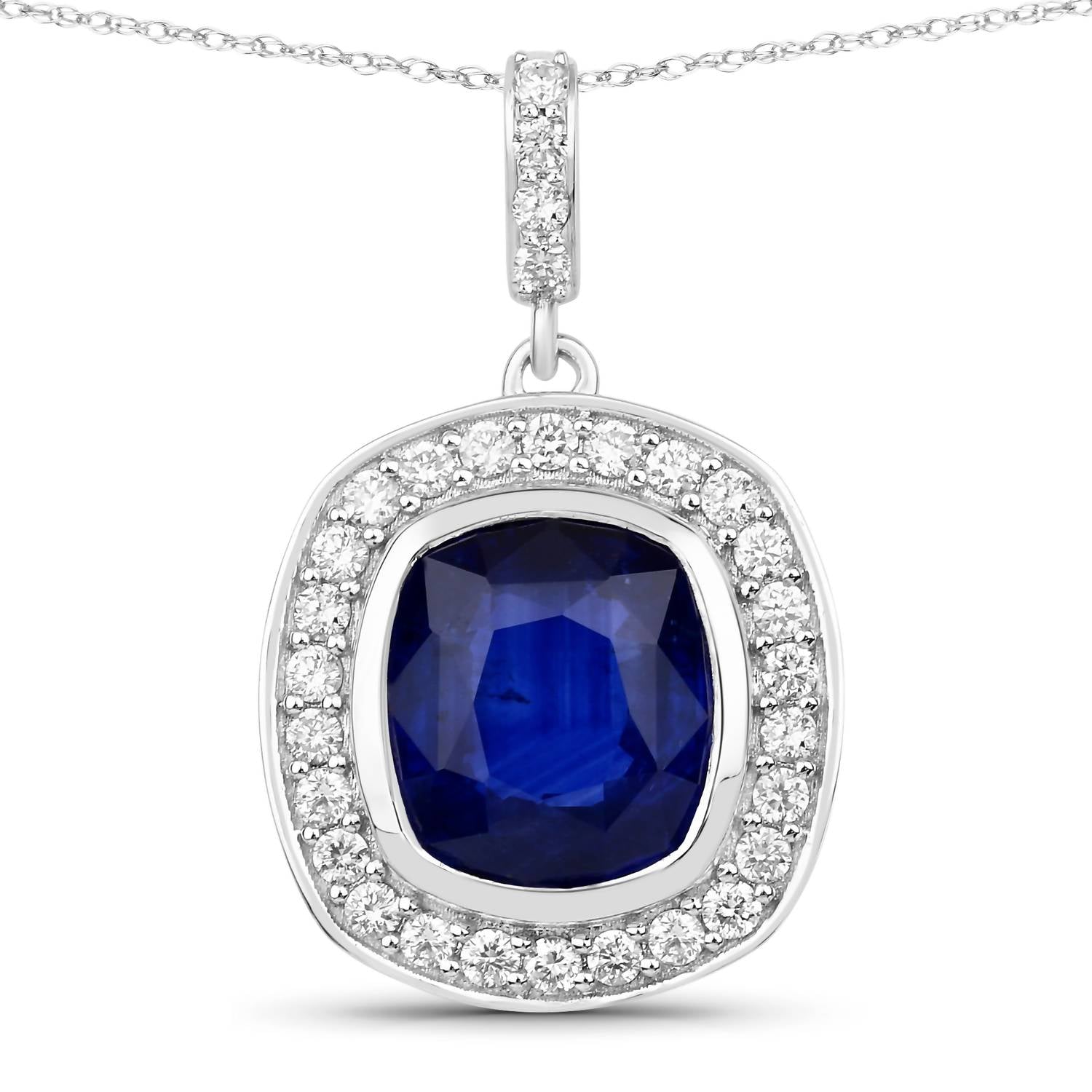Diana M Jewels Women's Cushion Natural Sapphire Pendant Necklace (2.96 Ct) - Signature in 18k white gold - women's jewelry