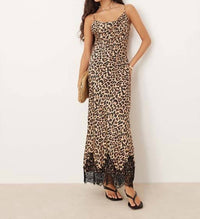 Never Fully Dressed - Satin Cowl Neck Lace Trim Hem Maxi Dress