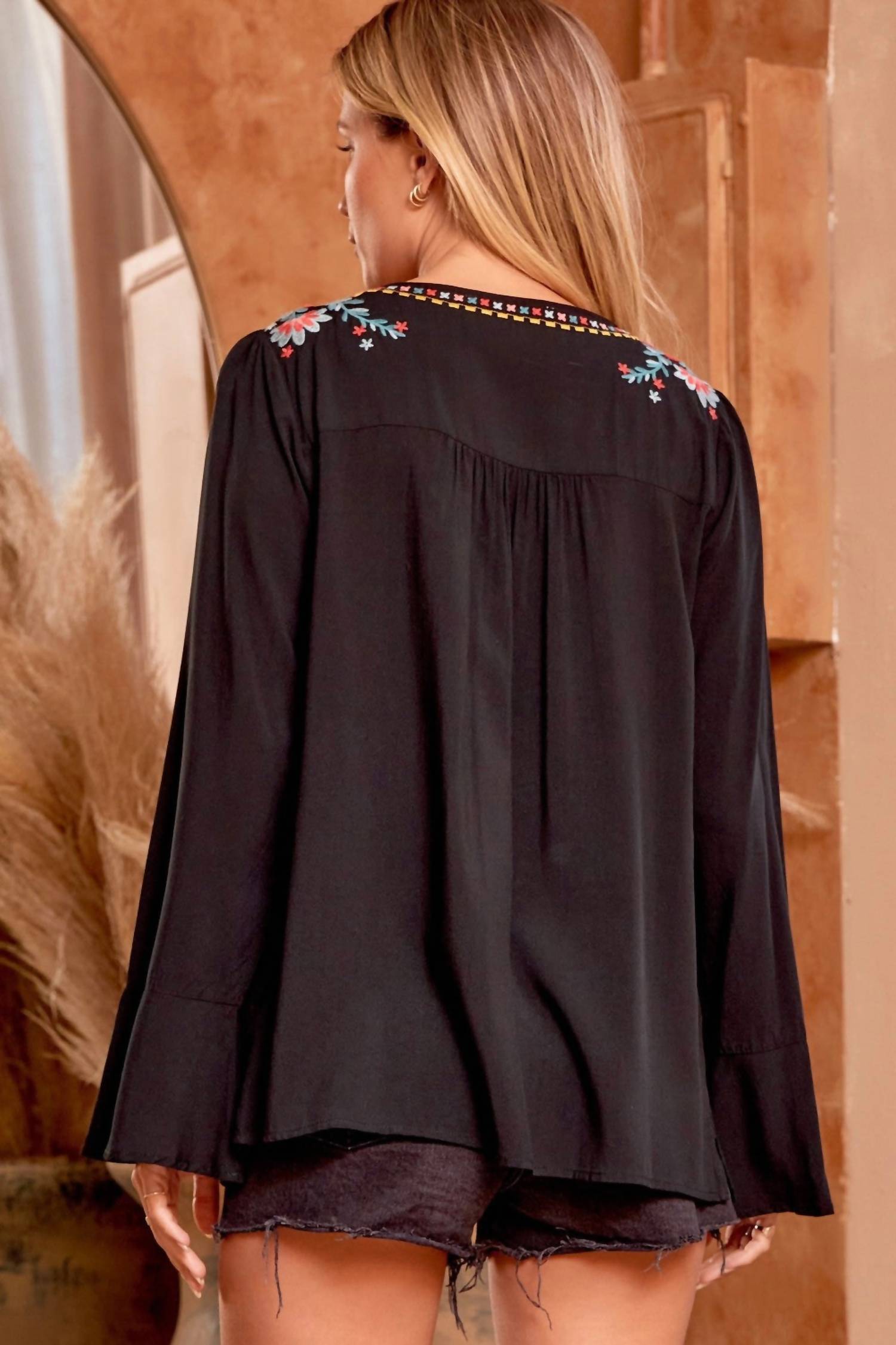 Andree By Unit - Embroidered Bell Sleeve Top