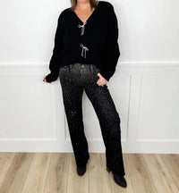Flying Monkey - Emmy High-rise Slim Wide Rhinestone Jeans