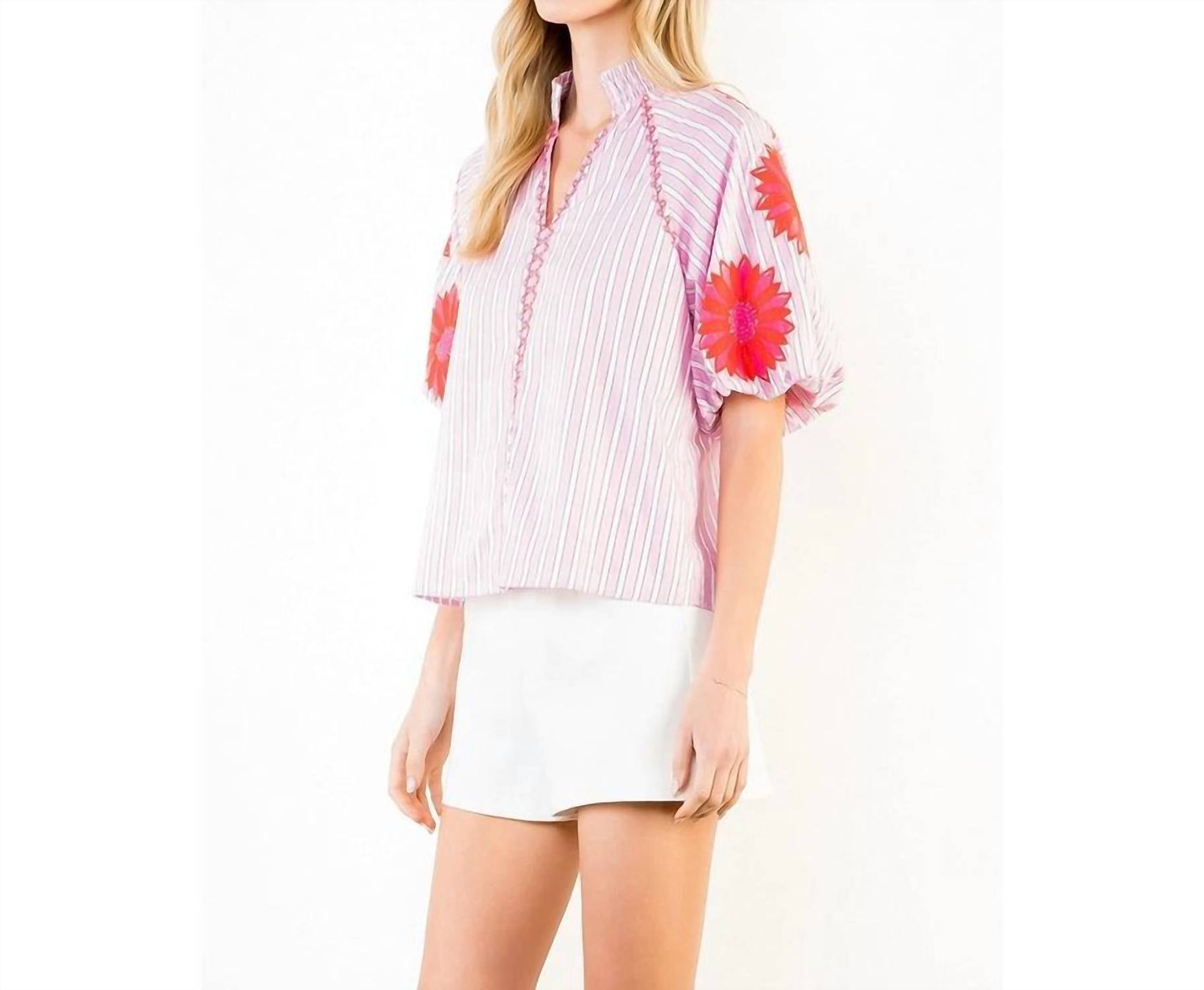 Thml - V-Neck Floral Puff Sleeve Top