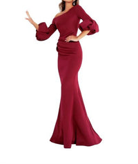JOVANI Off The Shoulder Scuba Mother Of The Bride Dress in wine - women's dress