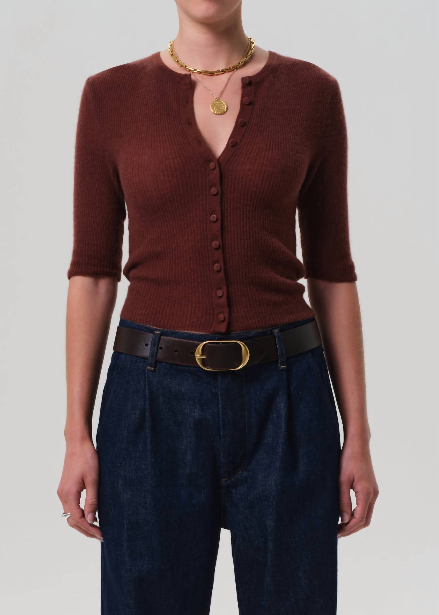 Citizens of Humanity Tabitha Refined Fit Cardigan in torrone - women's cardigan - detail view