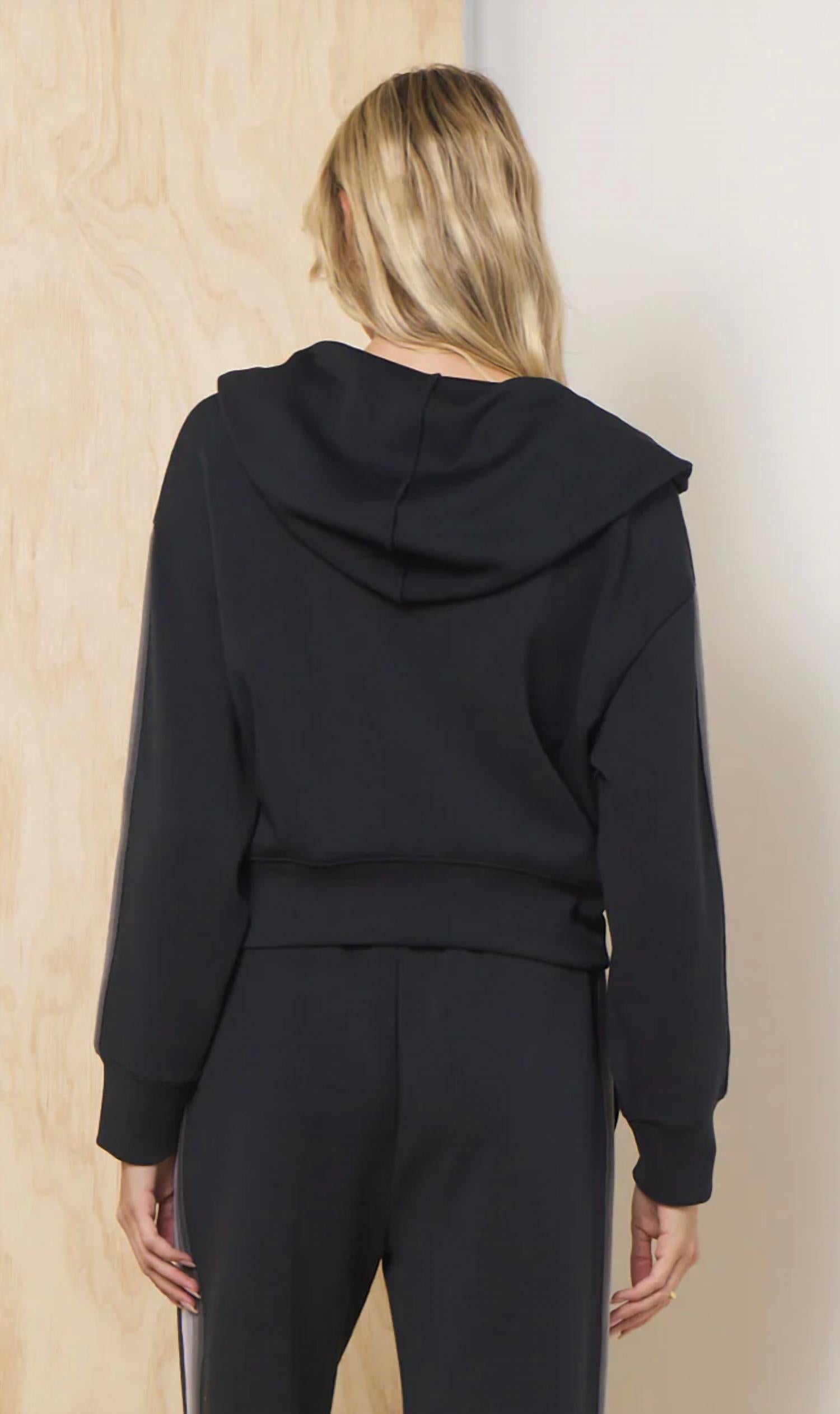 Vintage Havana Victoria Zip Up Hoodie in black with grey - women's top - detail view