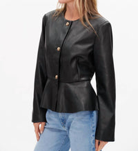 Six/Fifty - Monica Faux Leather Peplum Jacket