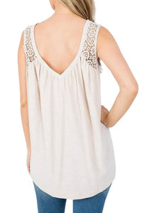 Doe And Rae - VNECK TANK TOP WITH CROCHET DETAIL