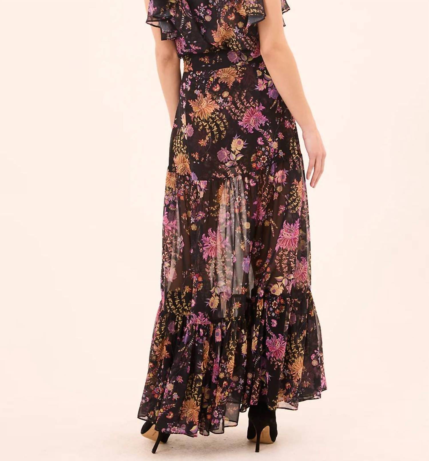 Misa Los Angeles Mavi Maxi Skirt in dusted cluster chiffon - women's skirt - detail view
