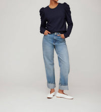 Fifteen Twenty Leila Puff Sleeve Top in navy - women's long sleeve top