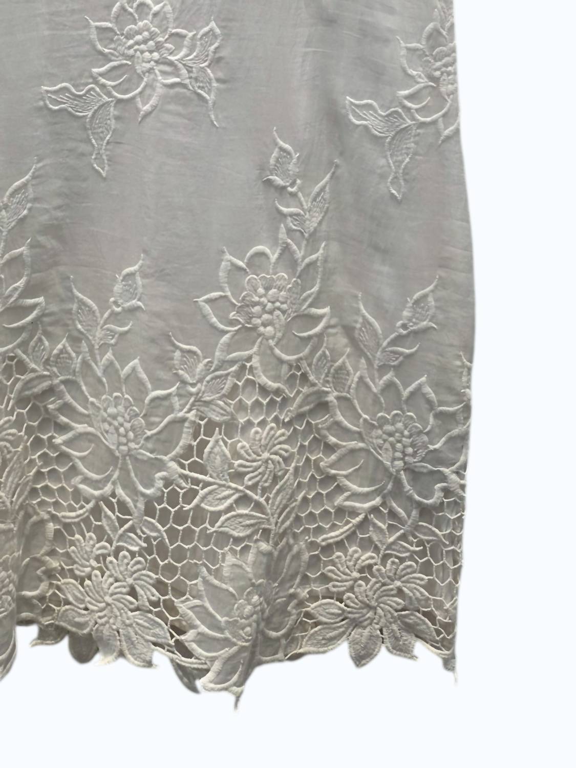Sheri Bodell Women's Mini Silk Dress With Lace Motiff in egret - women's dress - detail view