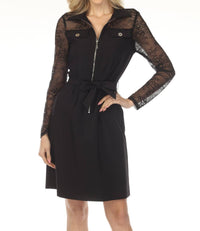 Joseph Ribkoff - Floral Lace Sleeve Belted Shirt Mini Dress