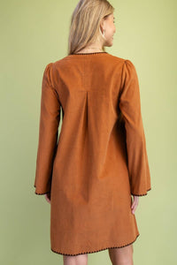 GiGiO Corduroy U-neck Dress in camel - women's dress - detail view