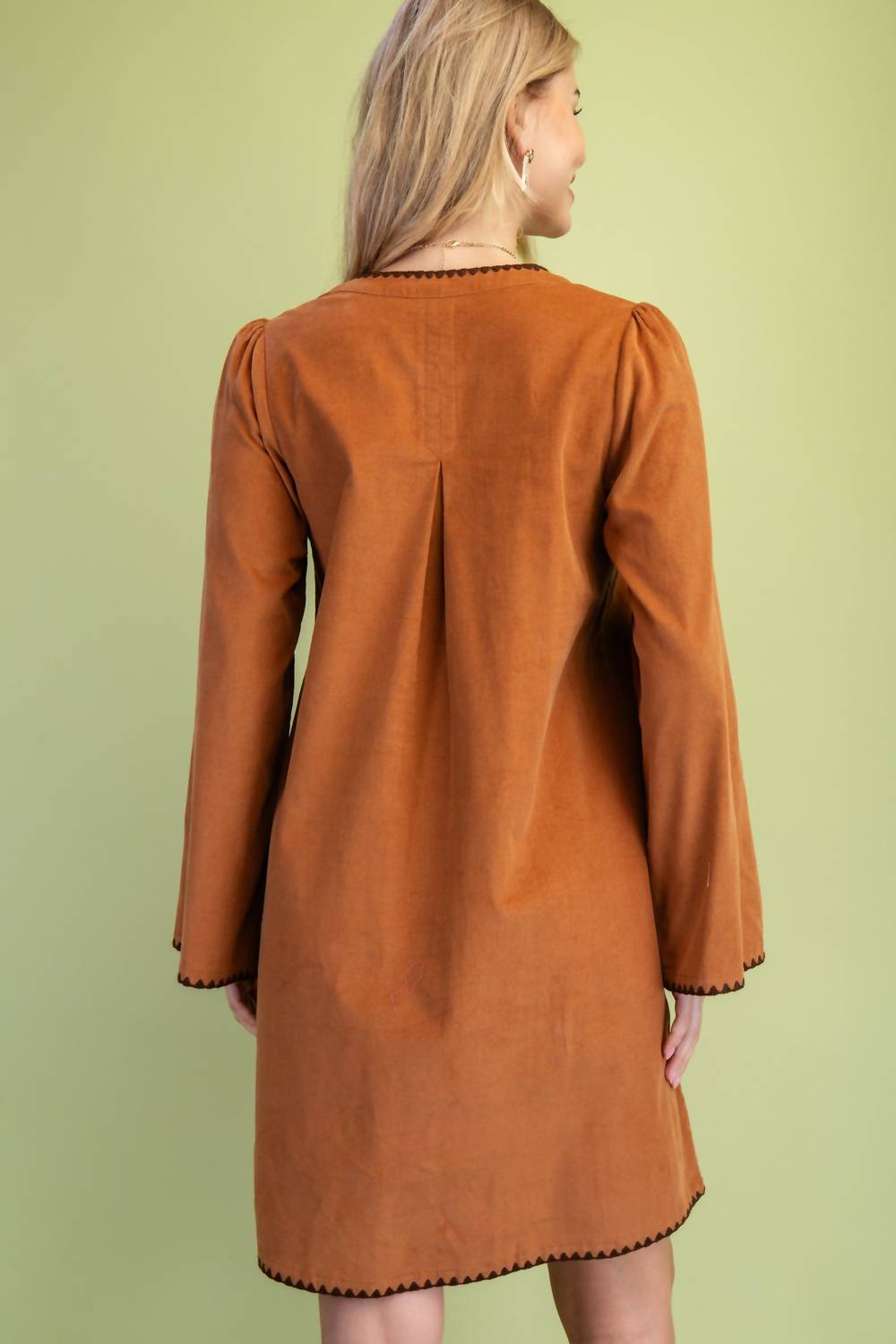 GiGiO Corduroy U-neck Dress in camel - women's dress - detail view