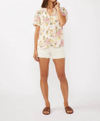 Lovestitch - Floral Puff Sleeve Button-down Top