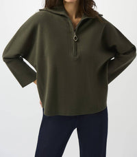 Joseph Ribkoff - Sweater Knit Boxy Pullover With Zipped Collar