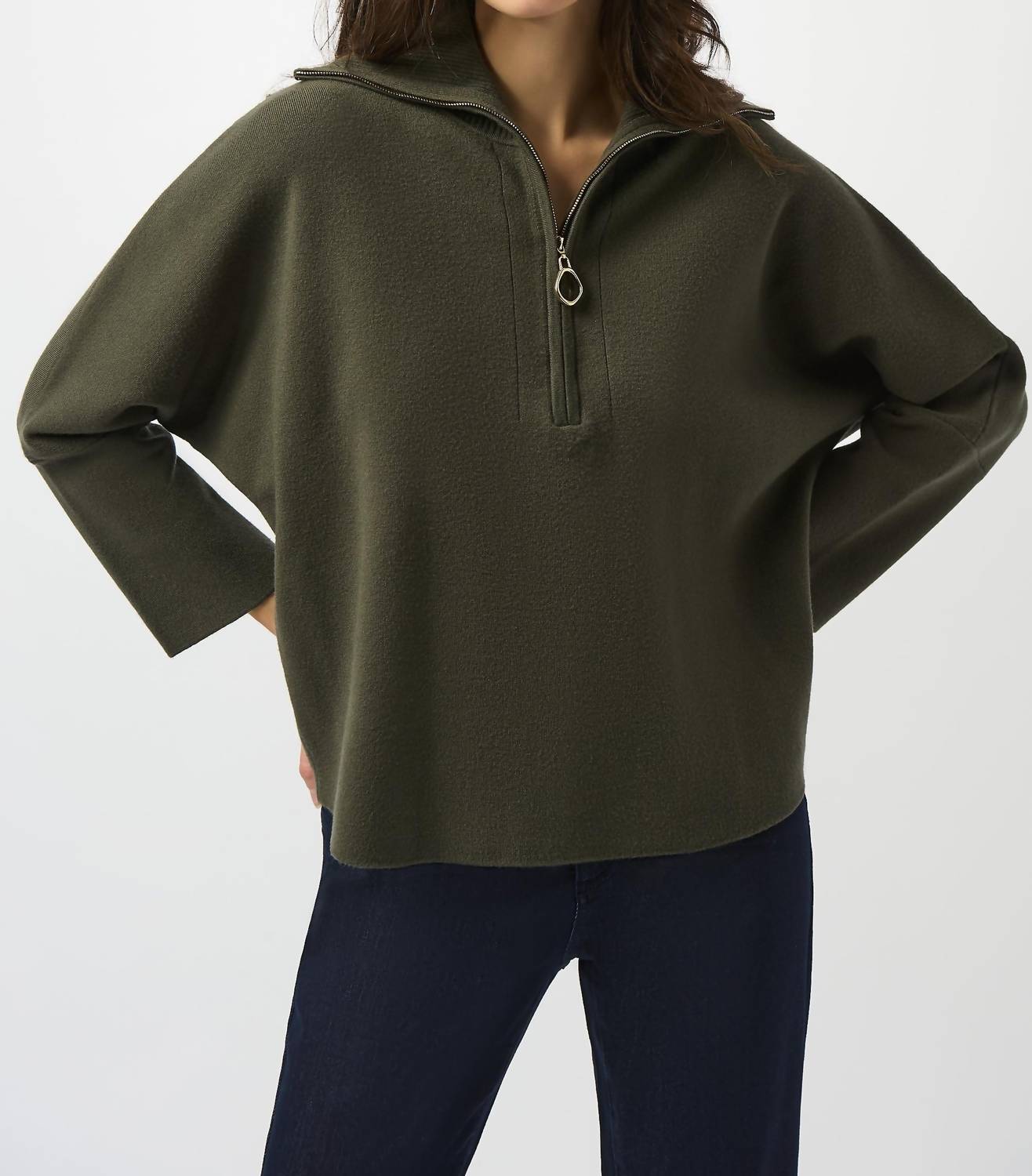 Joseph Ribkoff - Sweater Knit Boxy Pullover With Zipped Collar