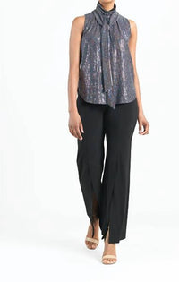 Clara Sun Woo Sleeveless Mock Neck Blouse With Neck Bow Tie in silver - women's blouse