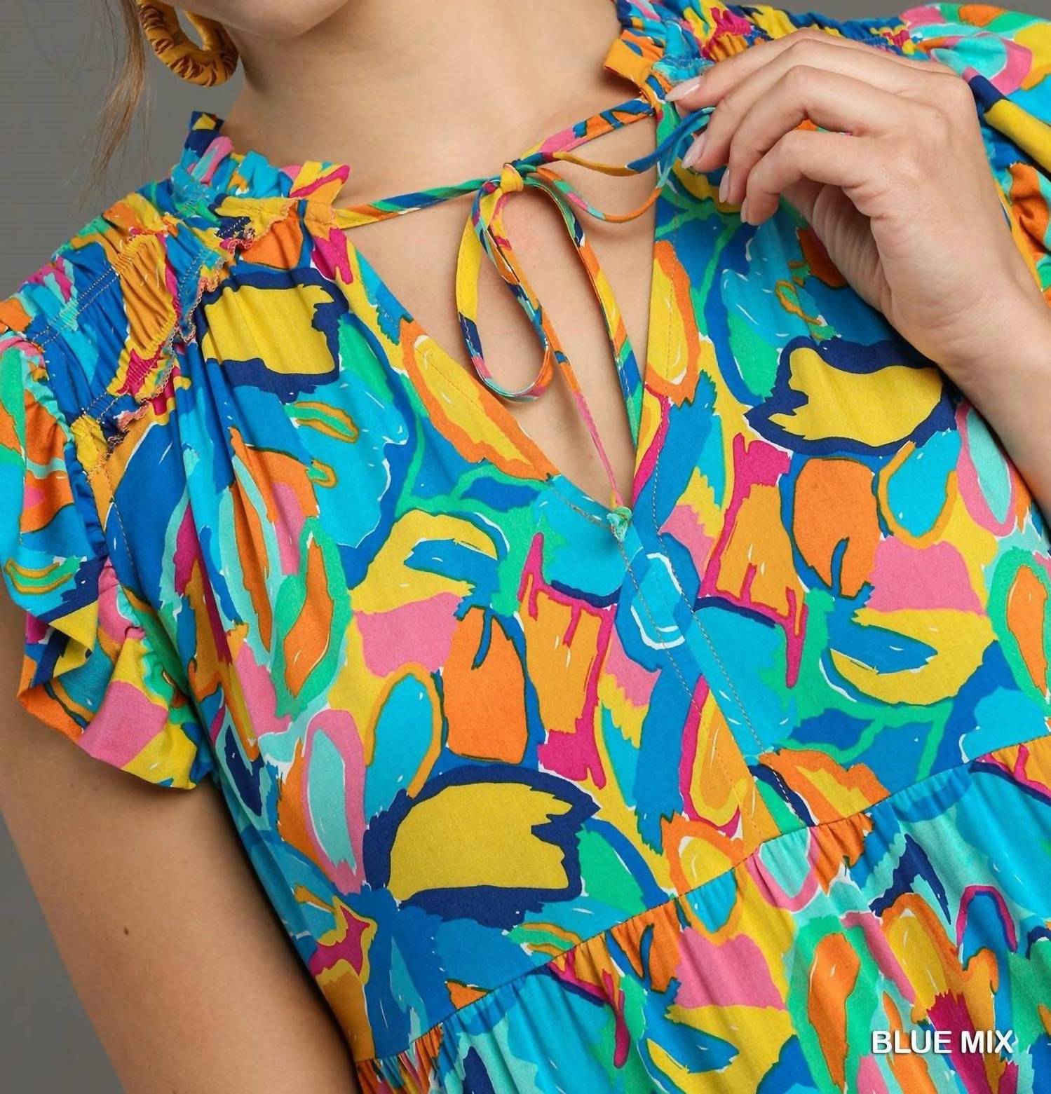 Umgee - Abstract Print A-line Tiered Smocked Detail Dress