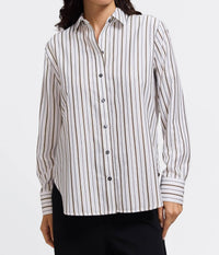 Foxcroft - Meghan Metallic Stripe Long Sleeve Shirt