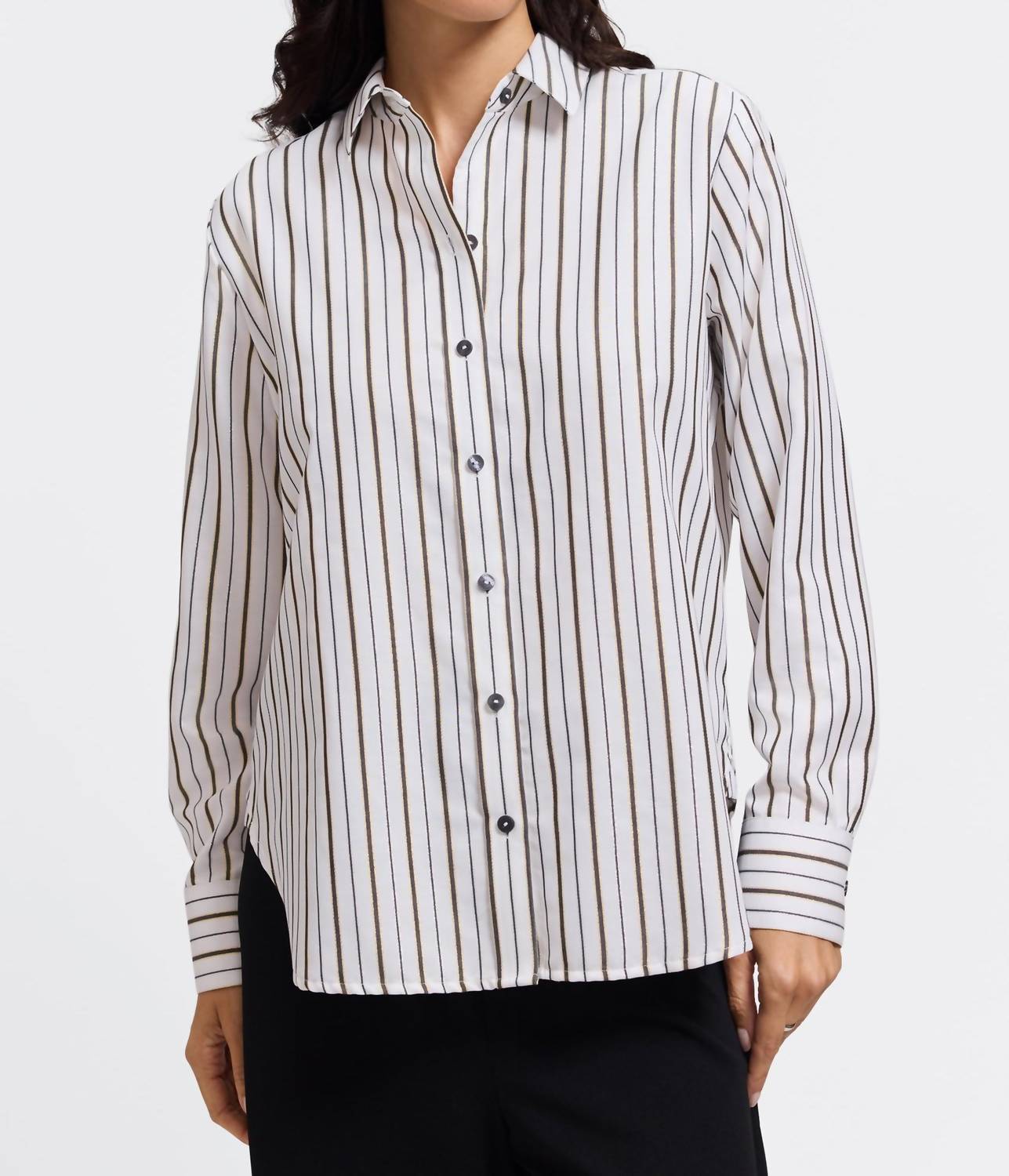 Foxcroft - Meghan Metallic Stripe Long Sleeve Shirt
