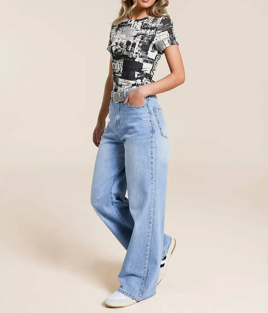 Habitual - Gemma Wide Leg Studded Stretch Jeans