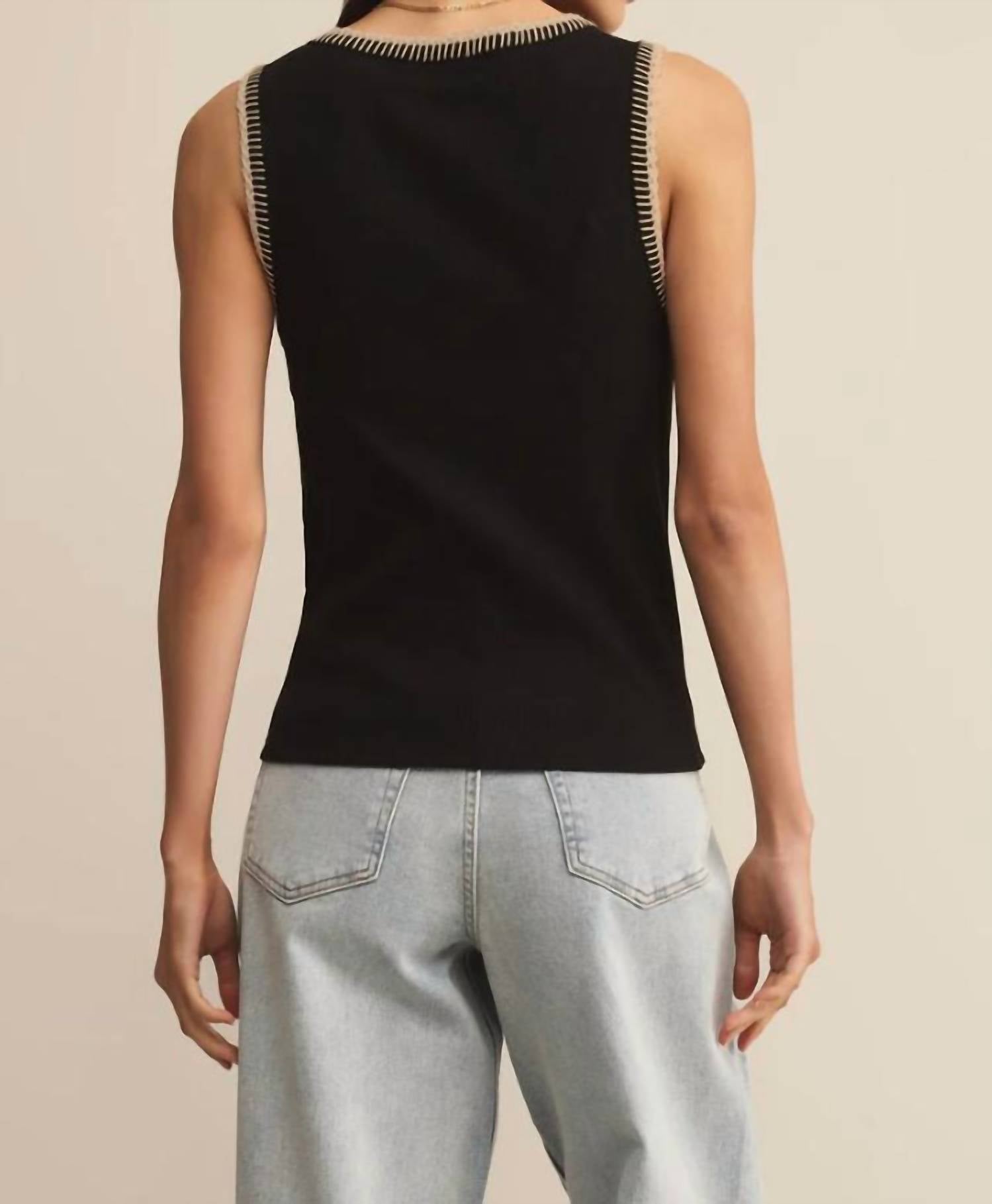 Z Supply Social Whipstitch Tank Top in black - women's tank top - detail view