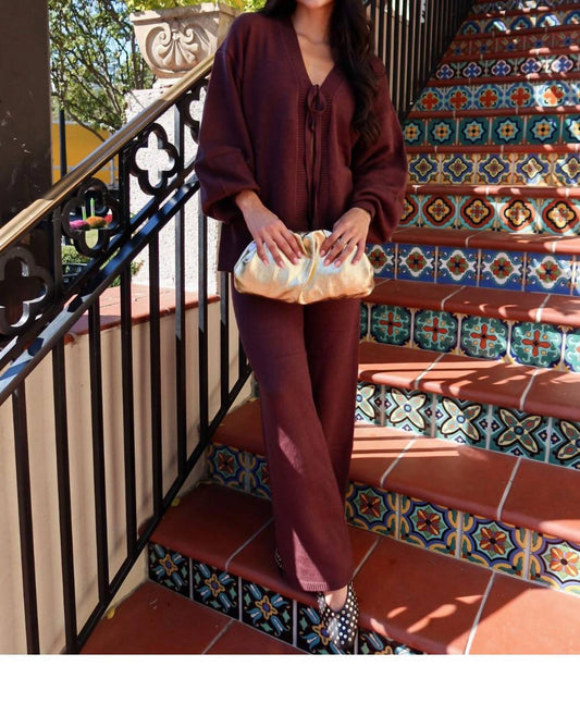 Mimosa - Memories V-neck Top And Flare Pants Set