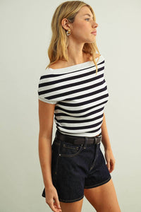 Miou Muse - Cap Sleeve Stripe Crop Top