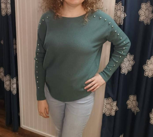 Keren Hart - Women's Pullover Sweater With Studded Sleeve