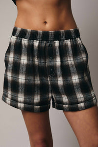 Sunday Edition Plaid Boxer Shorts in brown cream - women's shorts